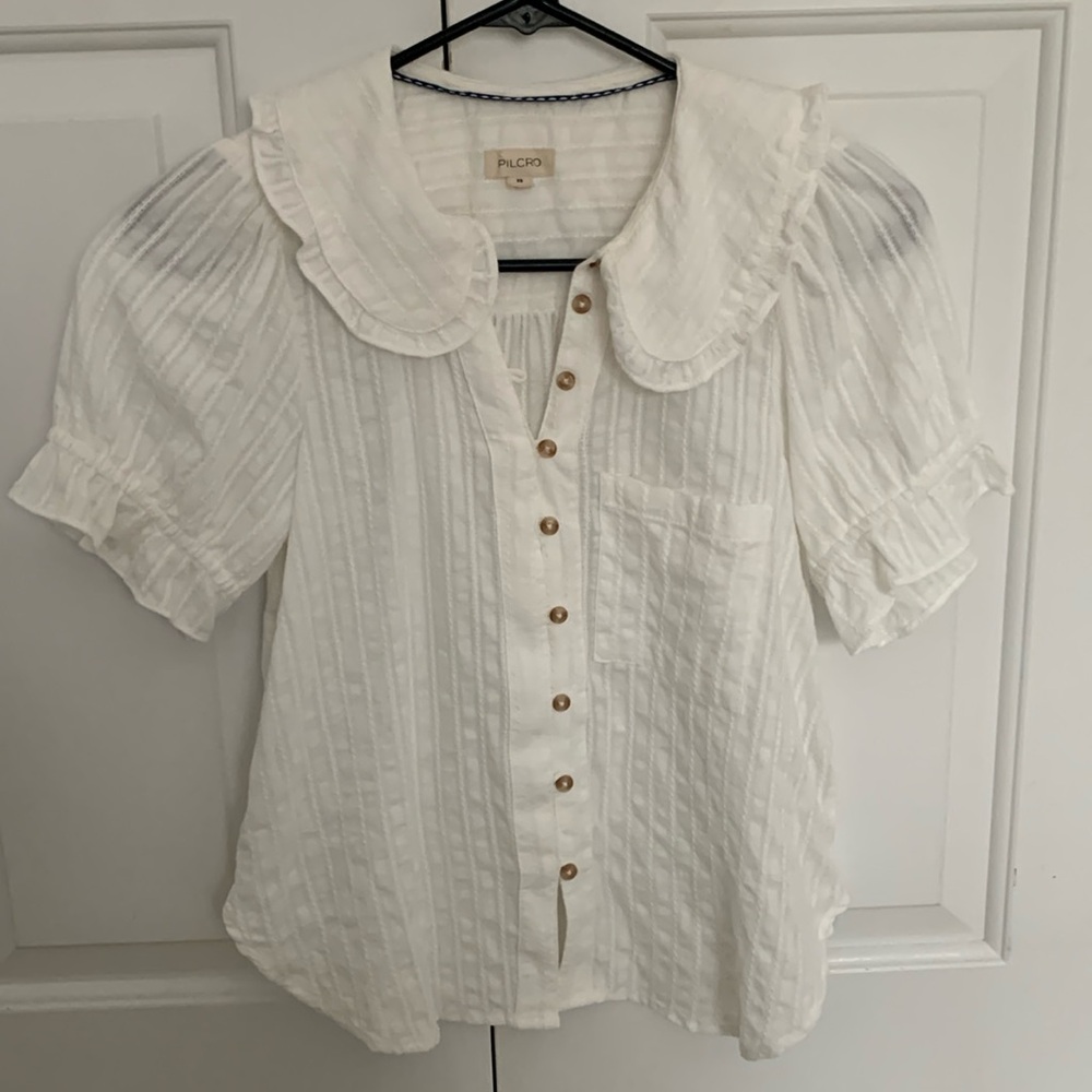 The Keira Collared Button-Front Blouse by Pilcro